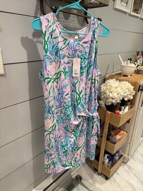 Lilly Pulitzer NWt Floral Tie-Waist Sleeveless Dress - Pink & Green